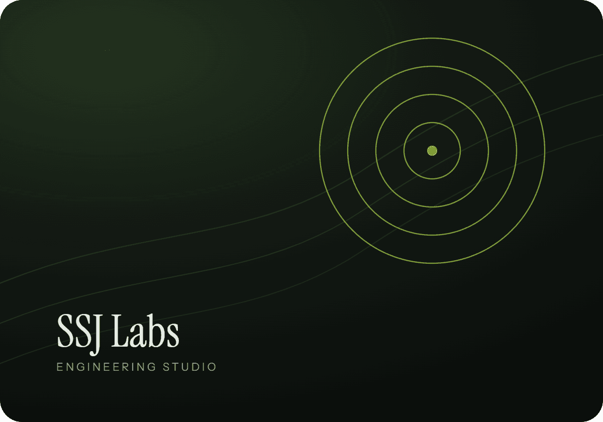 The SSJ Labs wordmark set beneath concentric rings and flowing contour lines.