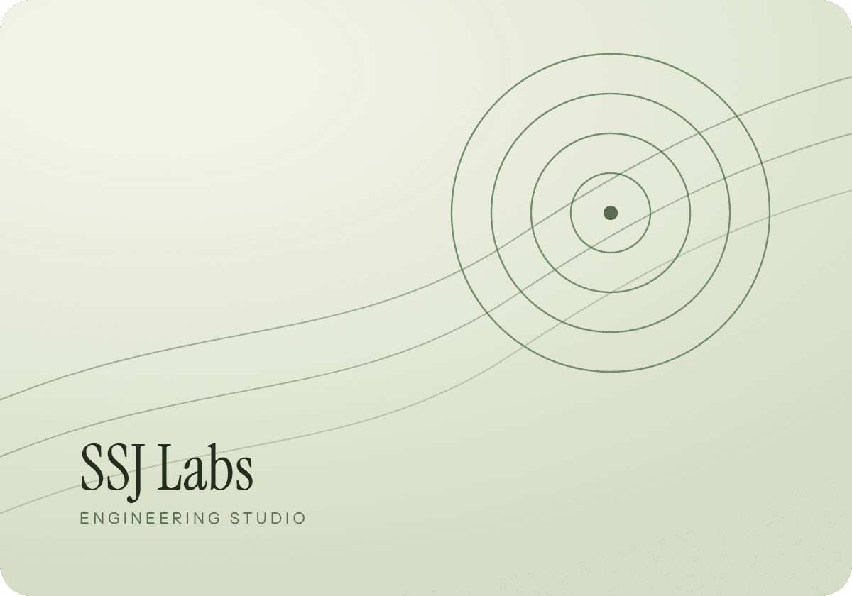 The SSJ Labs wordmark set beneath concentric rings and flowing contour lines.