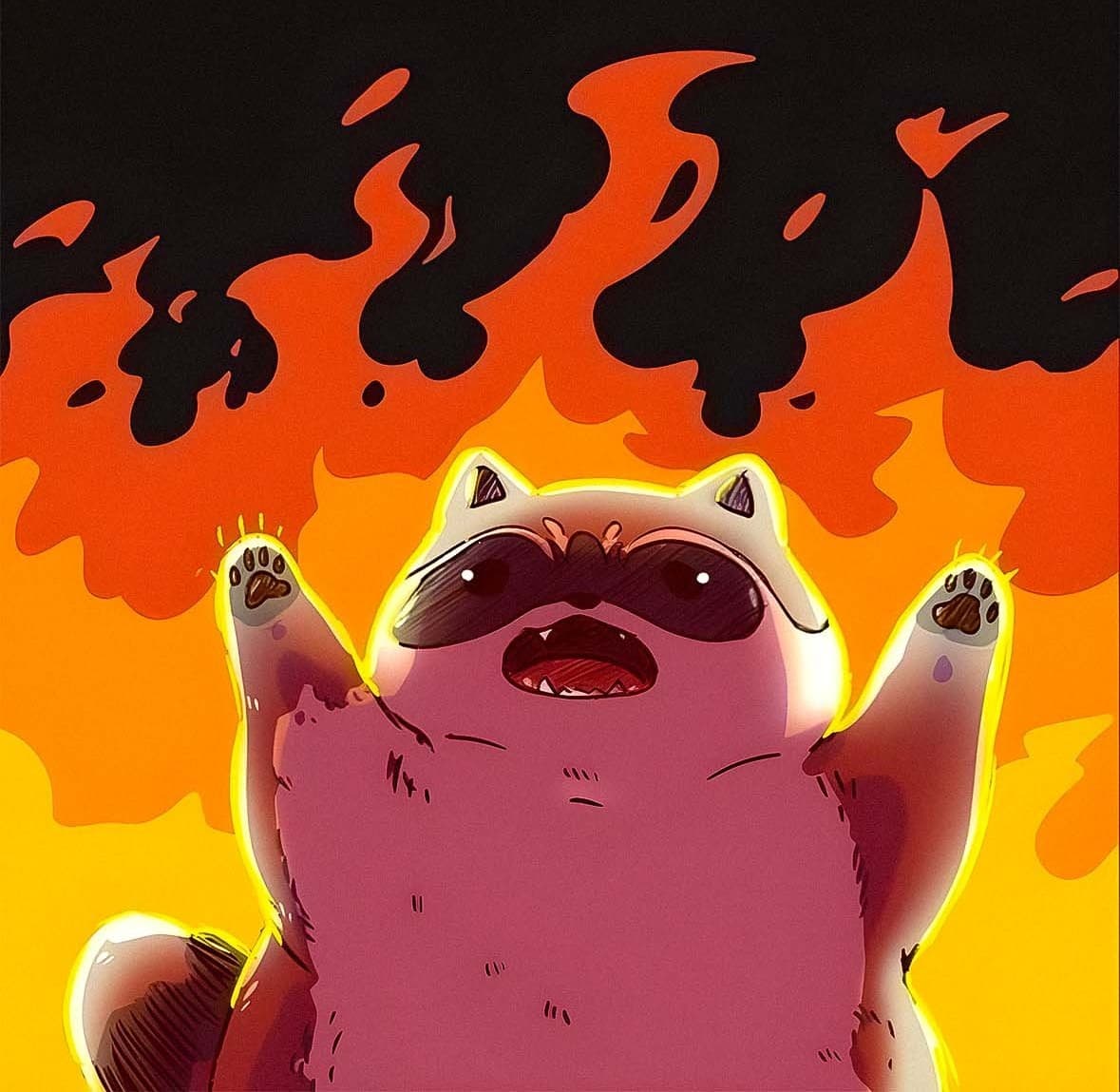 SSJ Labs studio artwork: an illustrated cat with its paws raised against a wall of flame.